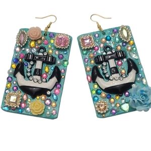 Anchor Earrings, Wood Statement Earrings Handmade